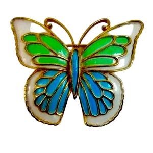 Vintage JJ Jonette Jewelers Enameled Butterfly Gold Tone Setting EUC